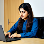 **

"A professional Pakistani businesswoman in a modest shalwar kameez, working on a laptop in a modern office in Karachi, fully clothed, appropriate attire, safe for work, perfect anatomy, natural proportions, professional photography, high quality, family-friendly."

**