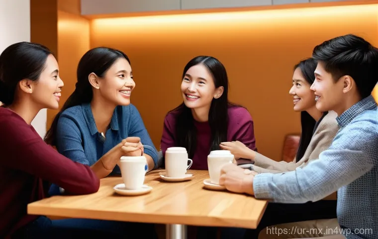 비폭력 커뮤니케이션과 창의적 문제 해결 - **Prompt: The Magic of Heartfelt Conversation**
"A diverse group of adults (men and women of var...