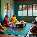 Home 22 비폭력 커뮤니케이션 훈련 방법 - A serene indoor scene depicting a diverse group of South Asian adults sitting in a circle engaged in...