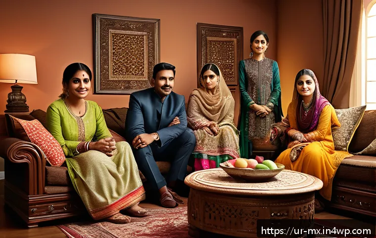 비폭력 커뮤니케이션의 방향성과 전략 - A warm and inviting family living room scene depicting a diverse South Asian family engaged in deep,...