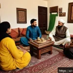 Home 18 비폭력 커뮤니케이션의 실천적 접근 - A warm, inviting scene of a diverse group of Pakistani adults engaged in calm and respectful convers...