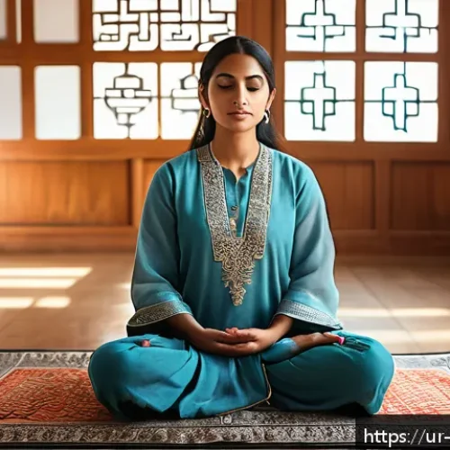 Home 17 비폭력 커뮤니케이션을 통한 개별적 성장 - A serene indoor scene depicting a South Asian woman sitting cross-legged on a traditional patterned ...